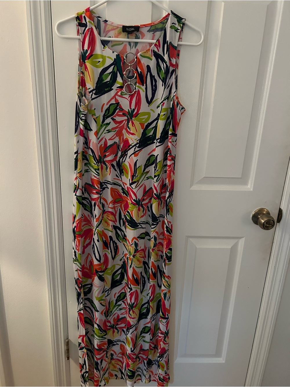 MSK White Floral Maxi Dress with Ring-Front Detail